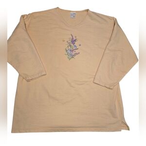 Vintage Grandmacore Oyster Bay Floral Decal Terry Cotton Crewneck Large XL